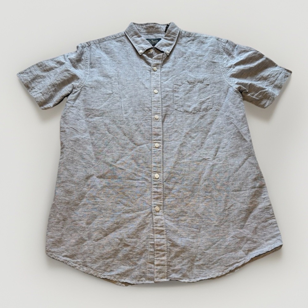 Nat Nast Button Down Shirt Men Small Blue Linen Cotton American Fit Short Sleeve